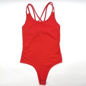 Gaze Orange Bodysuit Spaghetti Strap Sleeveless Snap Crotch Casual Top Summer‎ S
